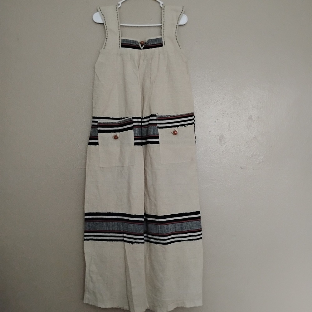 Burlap Sack Dress Medium Woven Maxi Lagenlook Festival Boho Hand Made Pockets - Picture 3 of 15